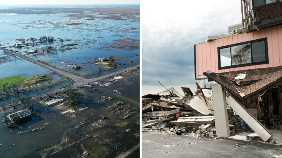 Homes and neighborhoods destroyed by flooding and hurricane winds.