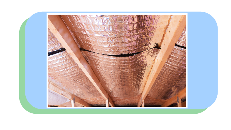 Silver radiant barriers installed in attic.