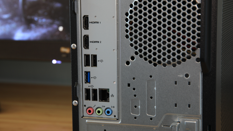 The back of an Acer desktop tower showing ports and connections.