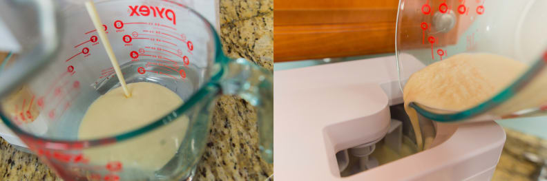 Dispense a little bit when you think your ice cream might be ready. If it's not, simply pour the base back in.