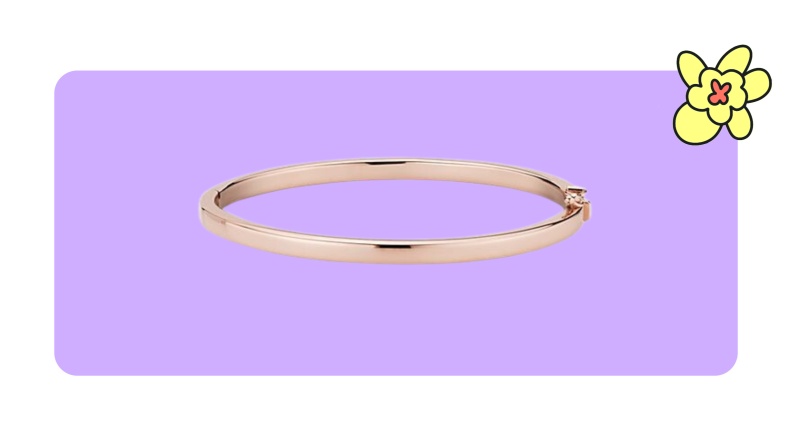 Blue Nile Squared Bangle in gold on purple background