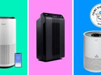 A collage of discounted air purifiers from Amazon.