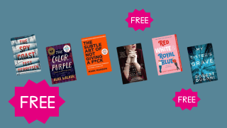 A collection of books with three pink Free stickers