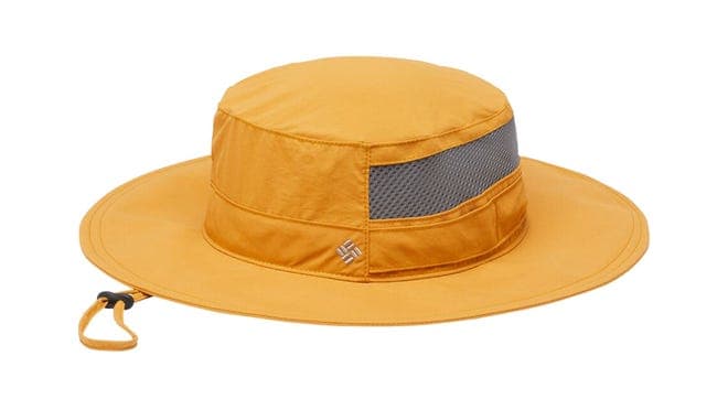 Yellow wide brim hat.