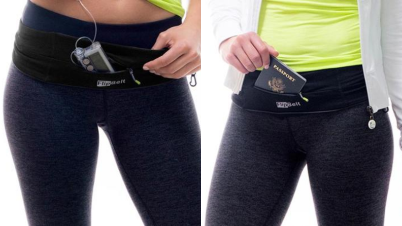 Side-by-side images of a woman wearing the FlipBelt