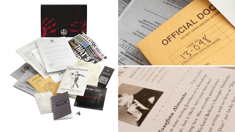 A murder-mystery party pack with clues and evidence.