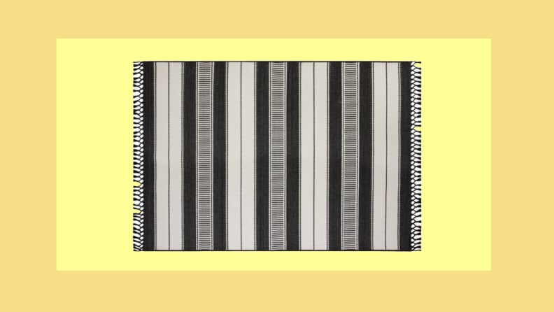 Black and white area rug.