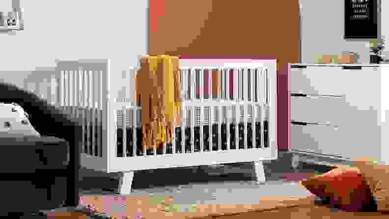 Stylish, mid-century modern crib in a hipster baby nursery.
