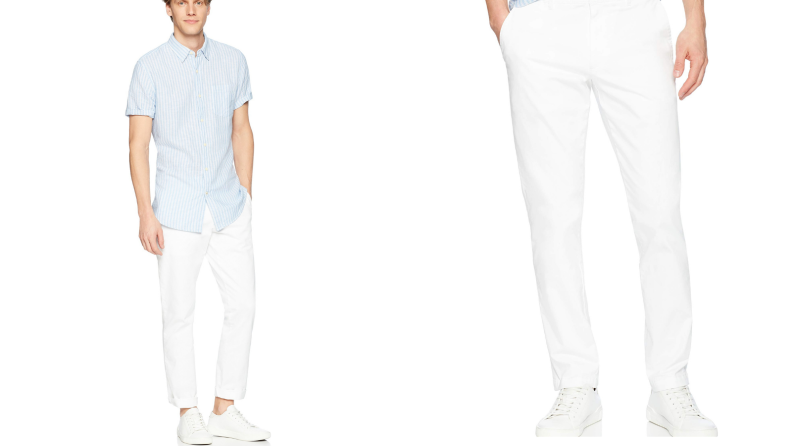 Man wearing white slim-fit chinos