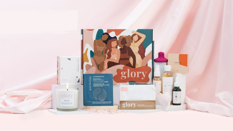 glory skincare products with pink background