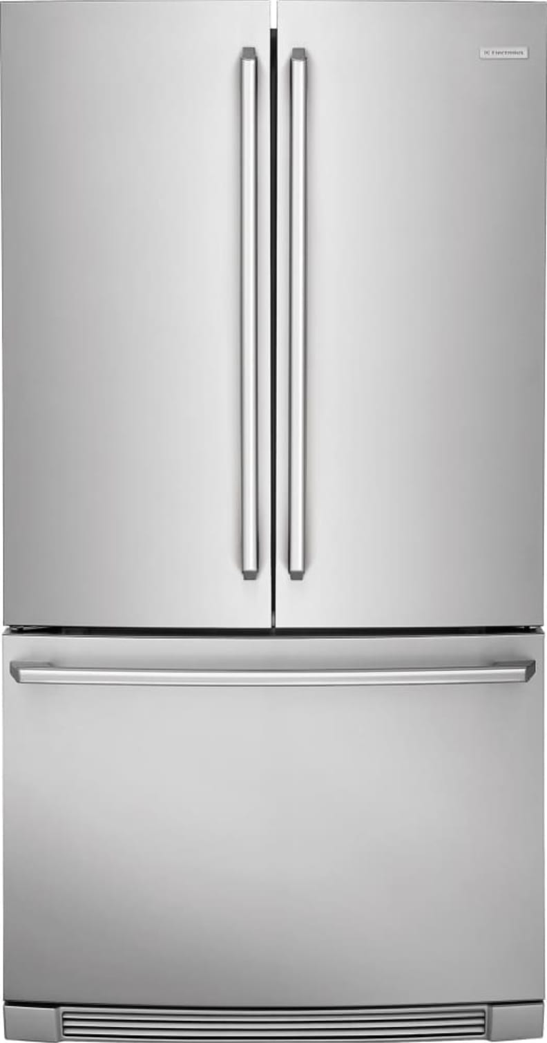 The models without a through-the-door dispenser have a conventional stainless exterior.