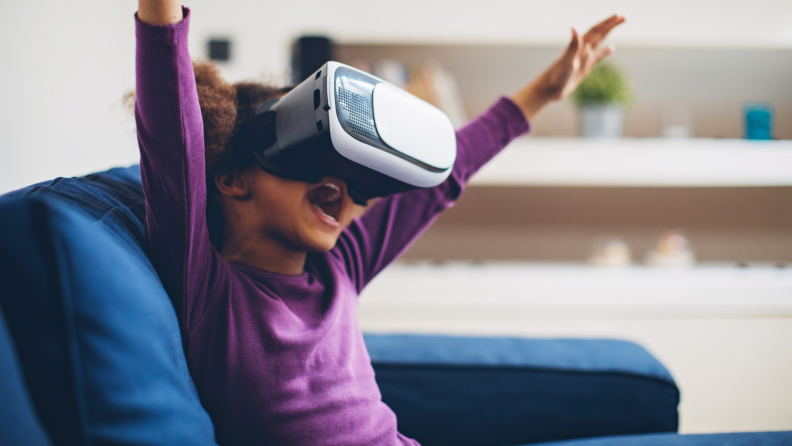 child wearing VR headset