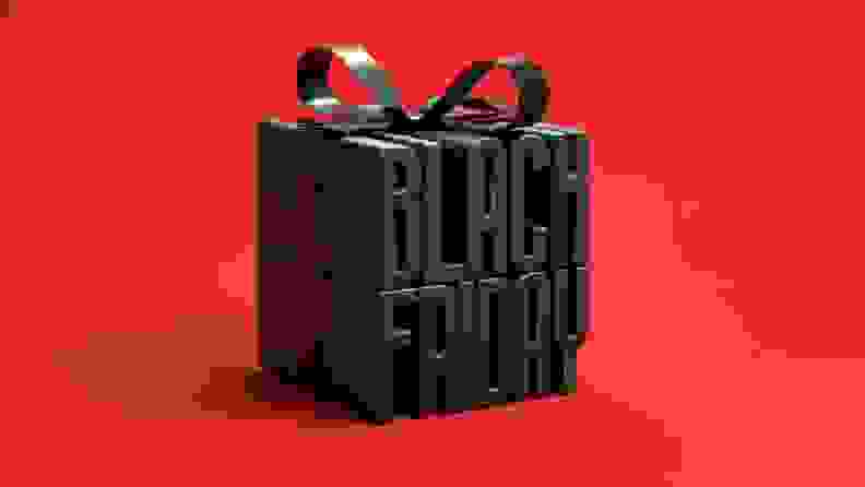 Graphic that reads "Black Friday" in black text