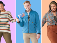 Photo of three models wearing REI Co-op clothing on a colored background.