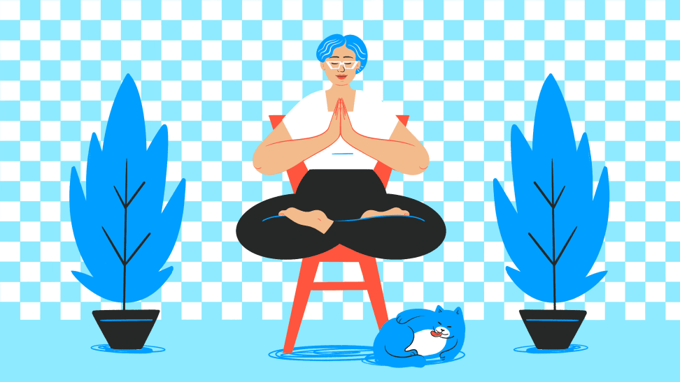 Illustration of person performing a seated yoga pose on a stool.