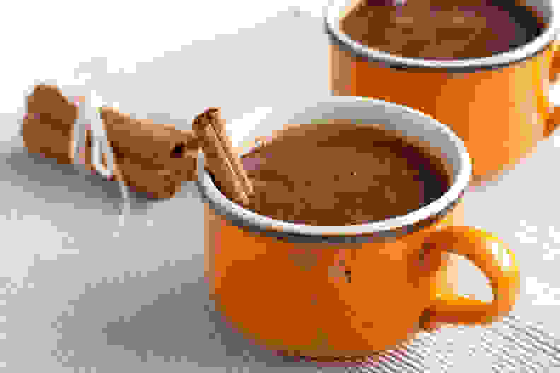 hot chocolate and cinnamon sticks