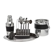 Product image of Godinger Silver Art Co. Hammered Leather Accent 9-Piece Bar Tool Set