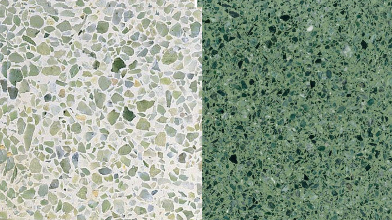 White and green terrazzo samples