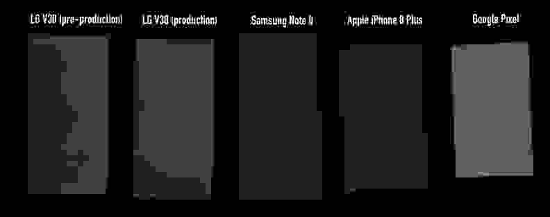 In this extreme example, you can see some uniformity issues on the LG V30, but they're nothing you should worry about.