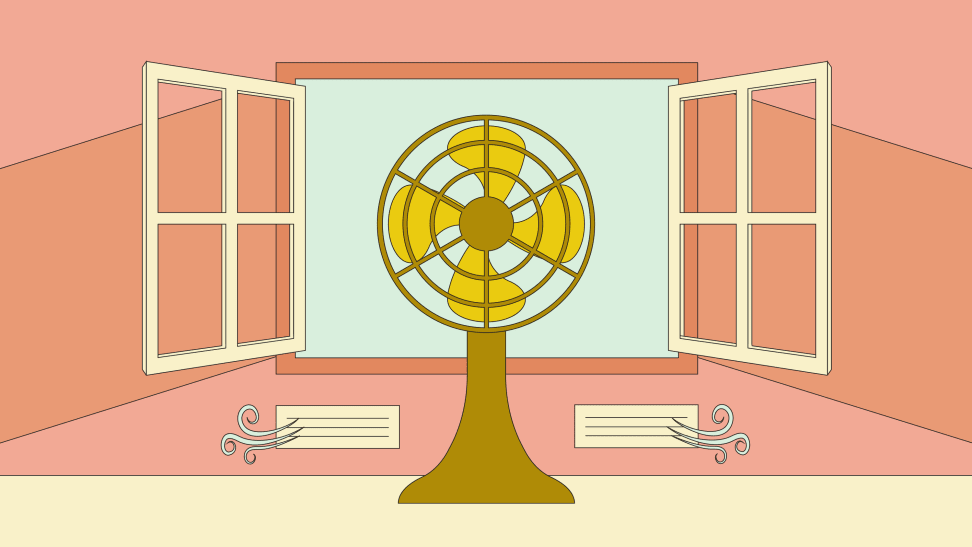 An illustration with a fan blowing in front of a fan.