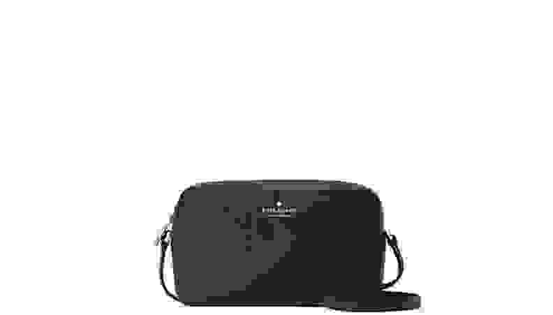 A simple black handbag against a white background.