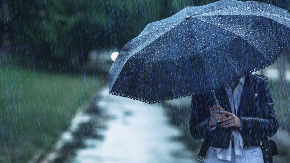 Person under umbrella during rain