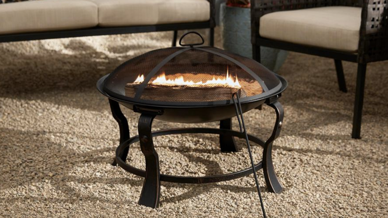 Small portable fire pit in a living room