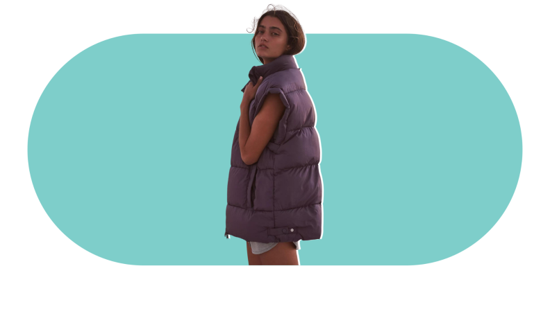 A model wearing an oversized puffer vest.