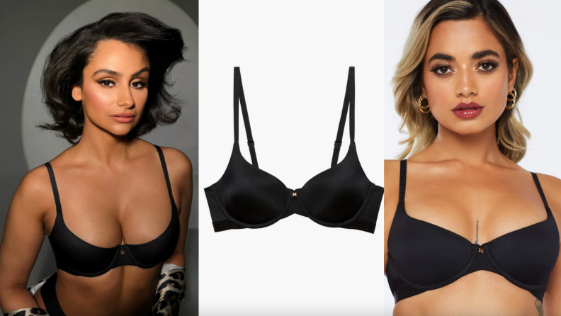 Models wearing black bra and product shot of single black bra.