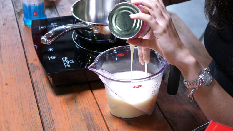 Pouring condensed milk