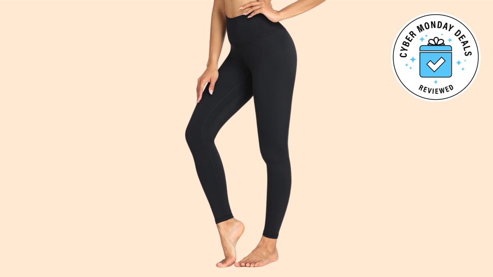 A close-up image of a woman modeling the Colorfulkoala workout leggings in black.