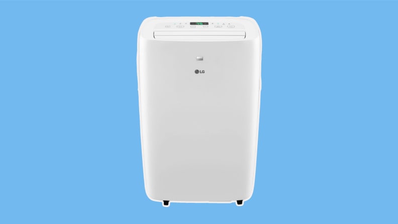 A LG LP0621WSR portable air conditioner on a blue background