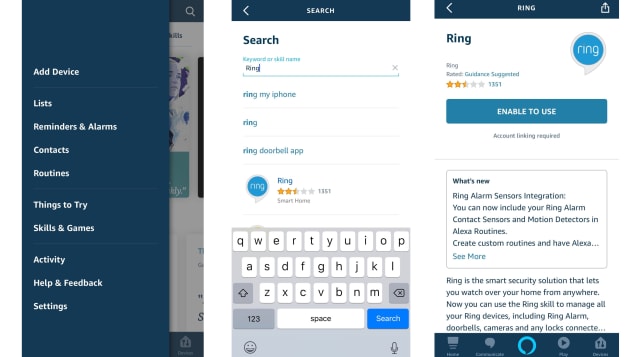 Finding the Ring Skill in the Amazon Alexa app