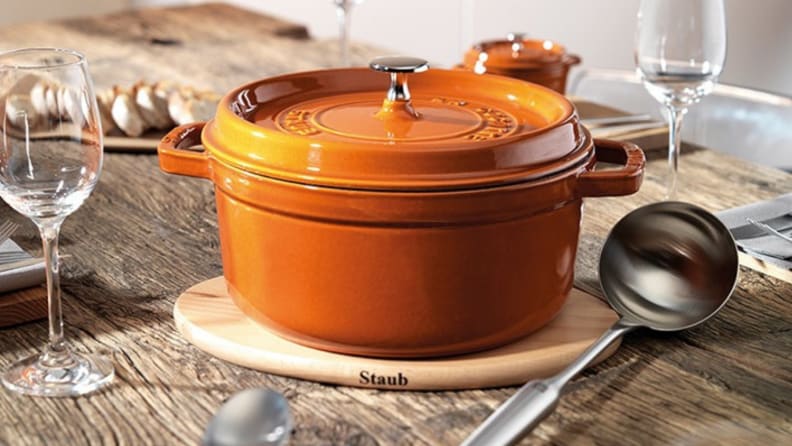 Staub Dutch oven - orange with ladle