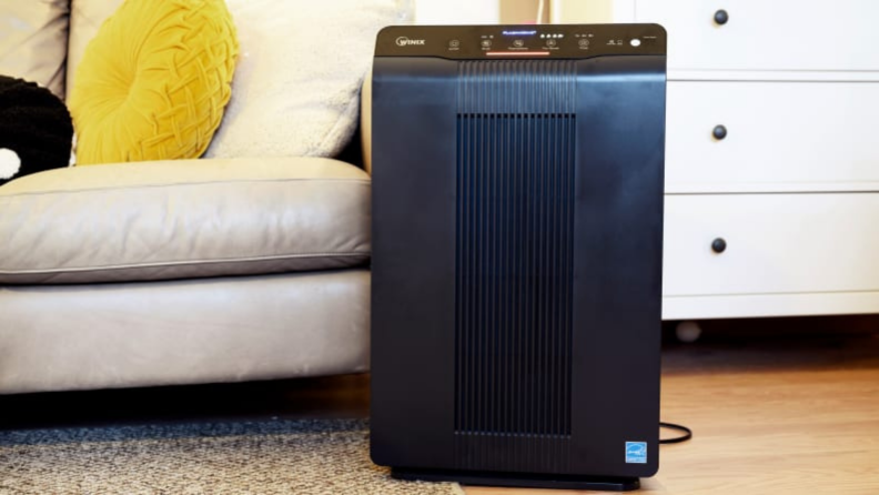 A stand-alone air purifier indoors