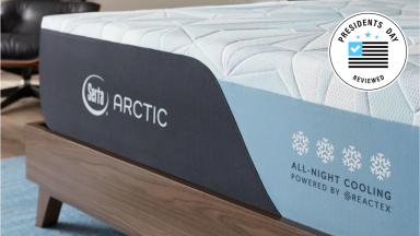 A Serta Arctic Mattress with a Presidents Day badge in the upper right corner.