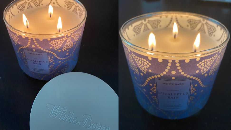 Bath & Body Works candle sitting on table.