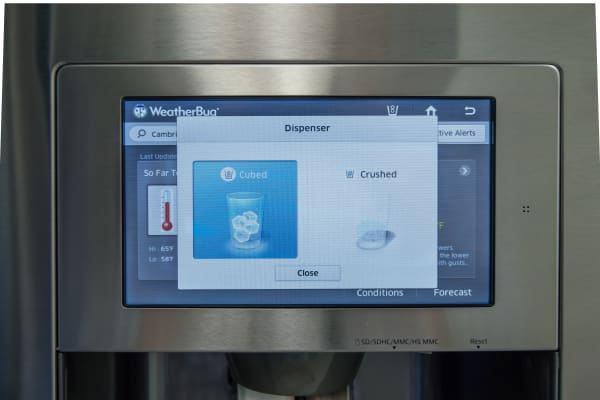The new Samsung smart fridge’s ice dispenser menu.
