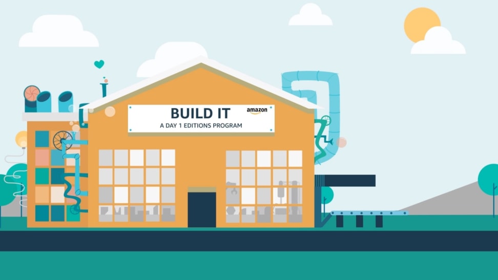 Amazon's Built It program graphic of a factory churning out ideas.