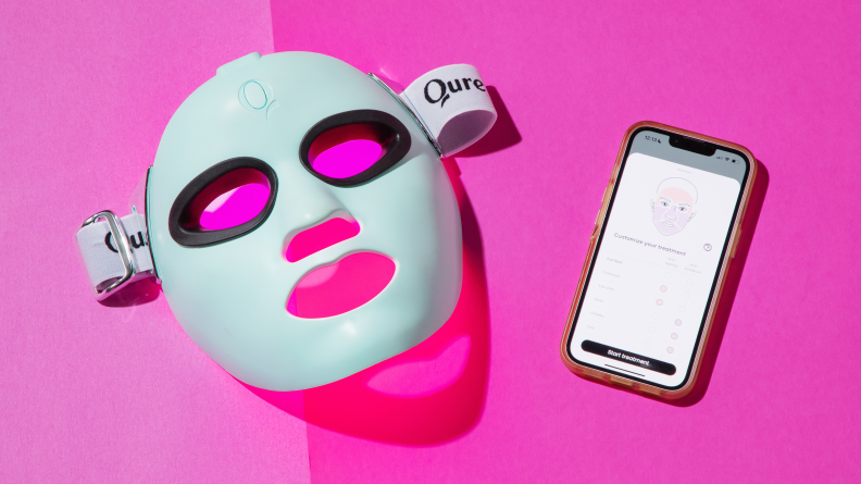 Qure face mask on a pink background