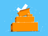 Brown delivery packages in a pile against a blue background