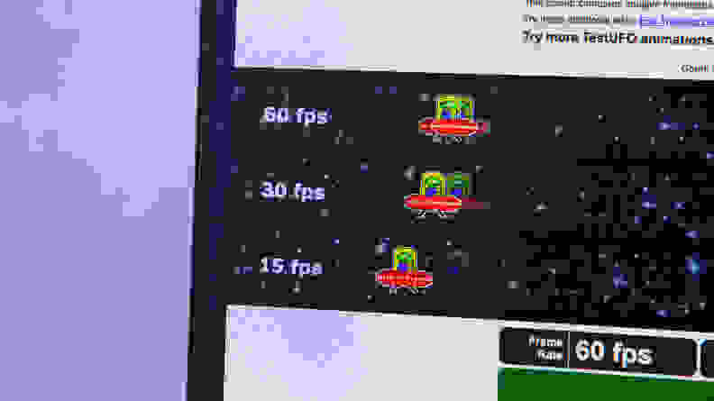 Different frame rates produced during a test performed on the Alienware AW2523HF gaming monitor.