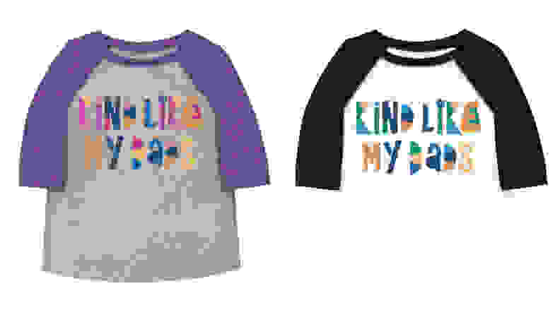 Two baseball tees next to each other with the words "Kind like my dads" on it