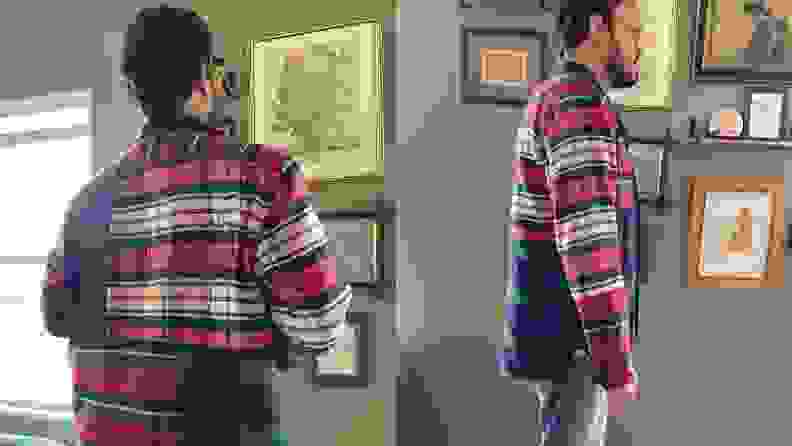 Man standing in plaid Patchwork Workshirt from AE77.