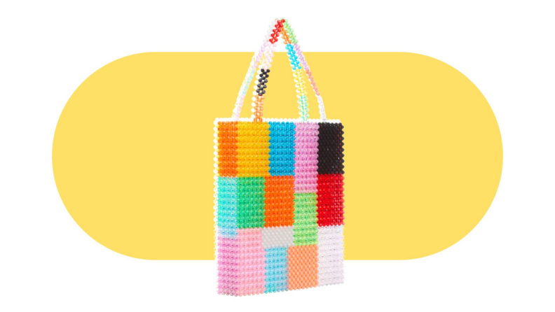 A colorful beaded bag.