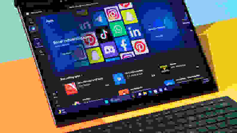 Assorted apps featured in the Microsoft store on screen of the 2024 Asus Zenbook Duo laptop.