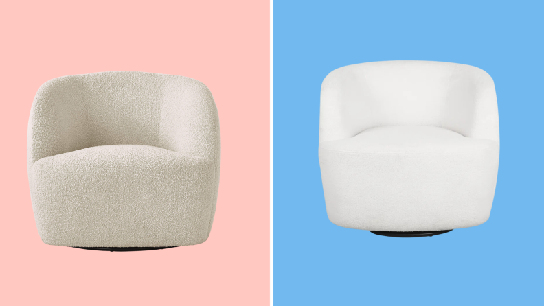 CB2 Boucle Chair and Bodhe Upholstered Swivel Barrel Chair by Wade Logan
