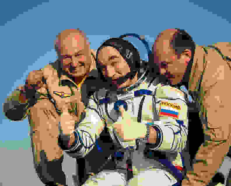 Thumbs Up From Soyuz Commander