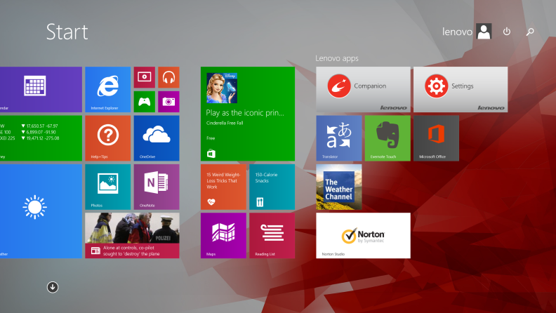 On the start screen, it looks like Lenovo kept the bloatware to a minimum.