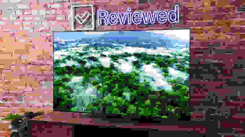 Image of a cloudy forest displayed on an LG OLED TV.